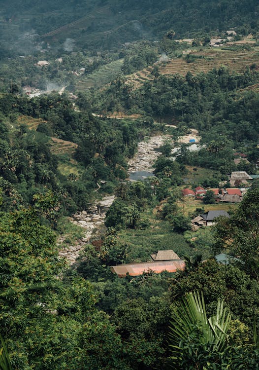 A view of a village in the mountains