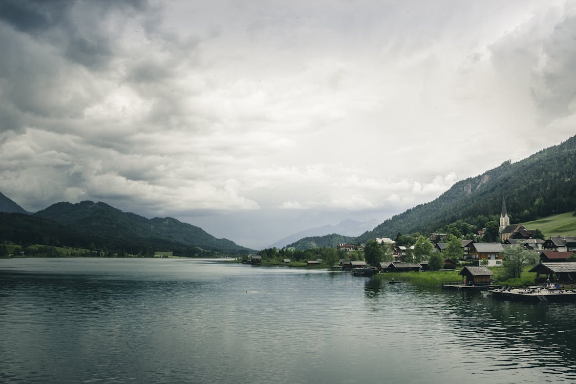 Free Houses on Lake Side Stock Photo