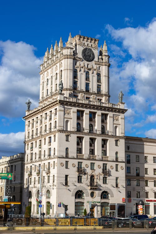 A large building with a clock on top