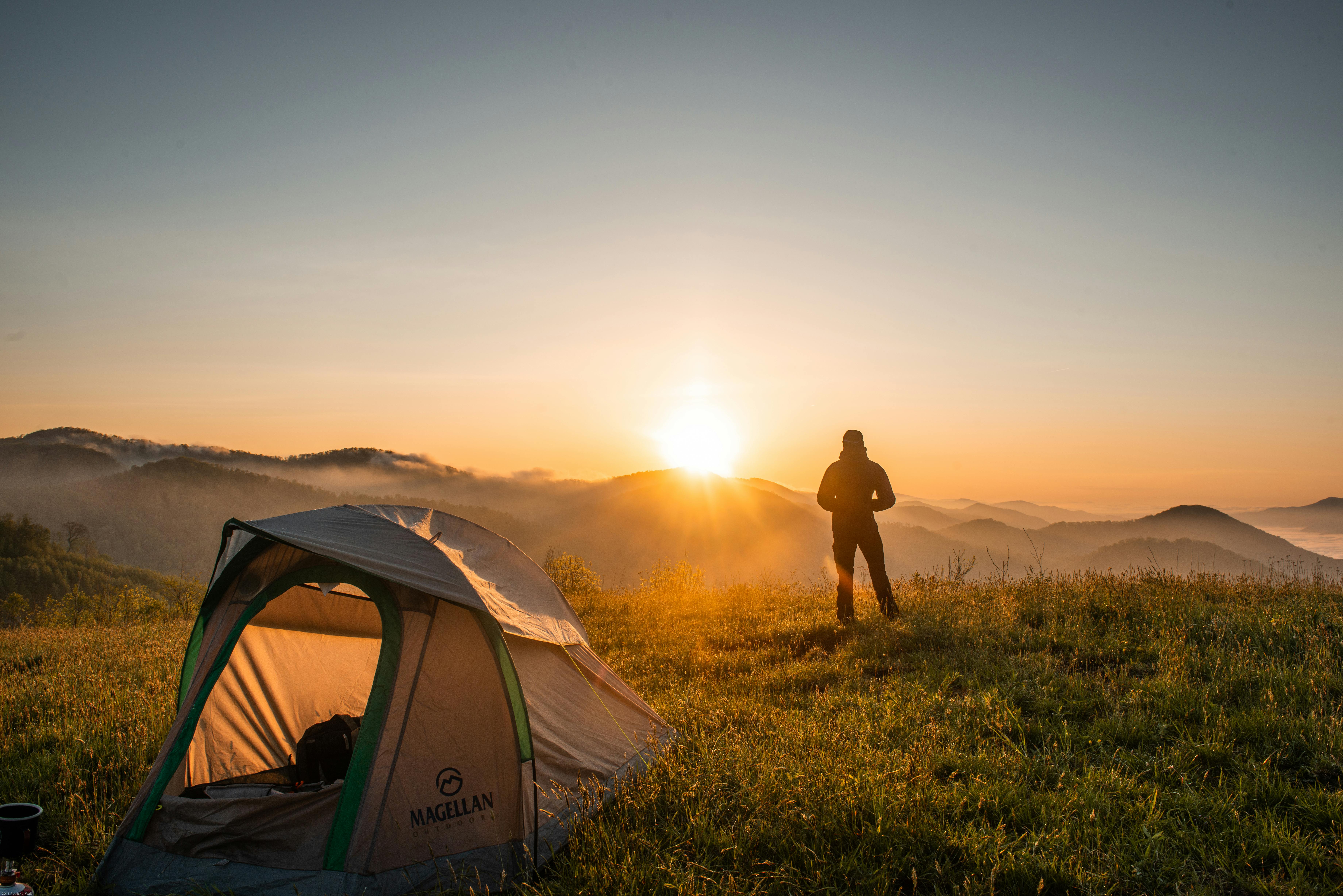 Camping Nature Sunrise River Night Sky Scenery Wallpaper 4K #8.3211