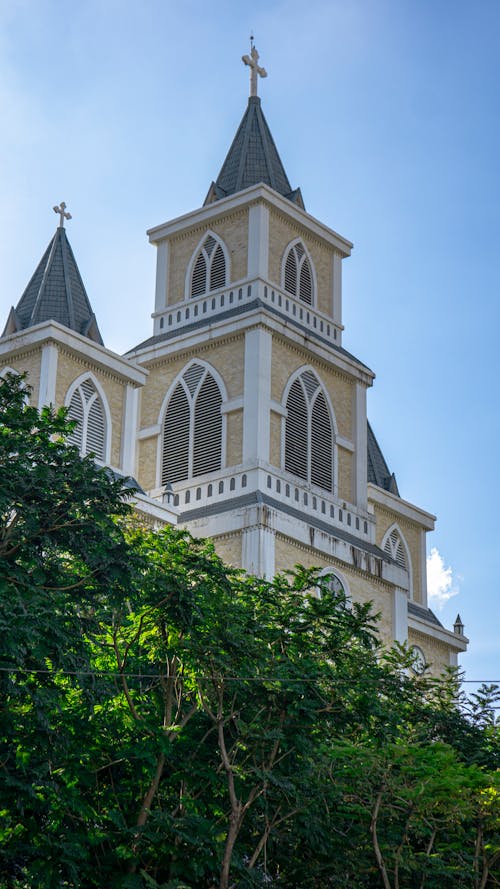 Free stock photo of architectural detail, blue lighting, church window