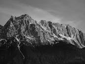 Black and white photograph of a mountain range