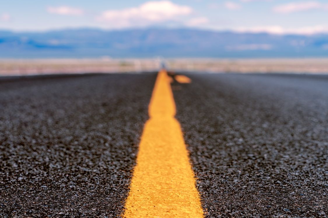 Freshly painted highway road markings