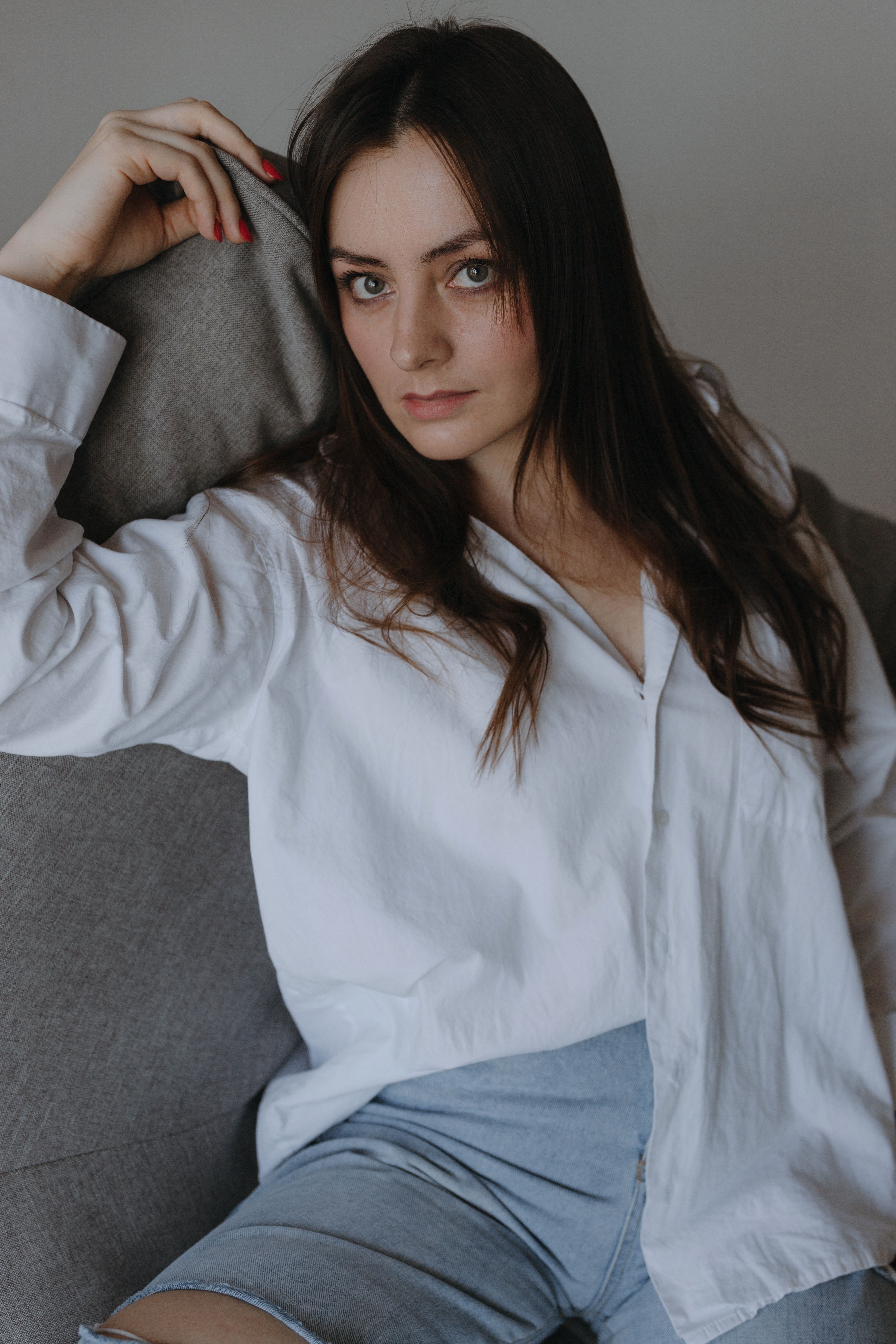 Gorgeous Brunette Woman in White Shirt · Free Stock Photo