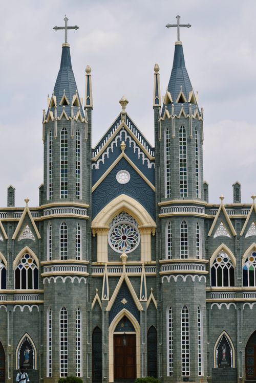 Free Close-up view of St Lawrence Minor Basilica's stunning facade in Karkala, India. Stock Photo