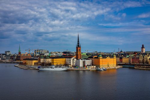 Free A vibrant daytime view of Stockholm's historic architecture along the waterfront. Stock Photo