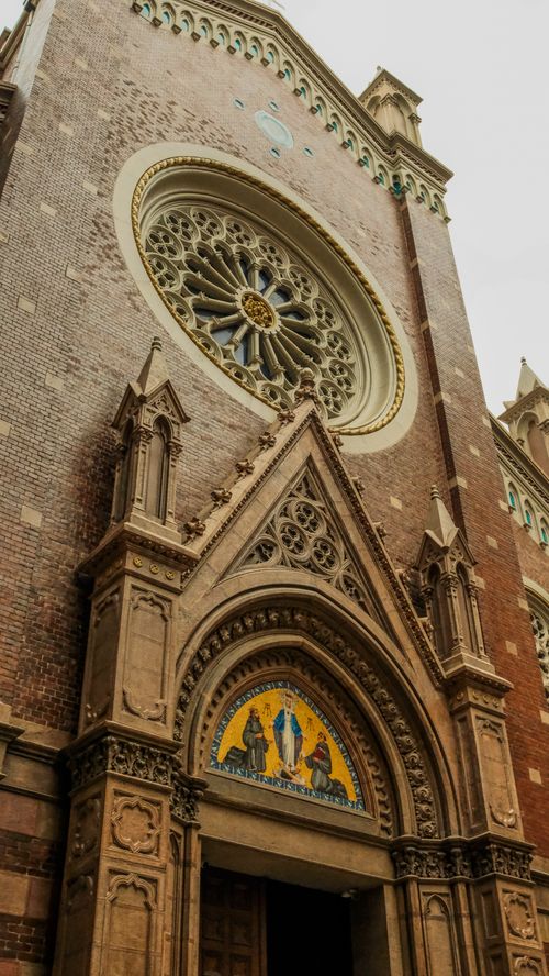 Free Detailed facade of St. Anthony of Padua Church in Istanbul, showcasing its Gothic architecture. Stock Photo