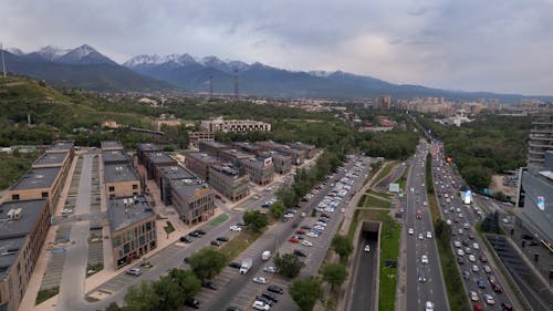 view of the city in Almaty from a drone алматы