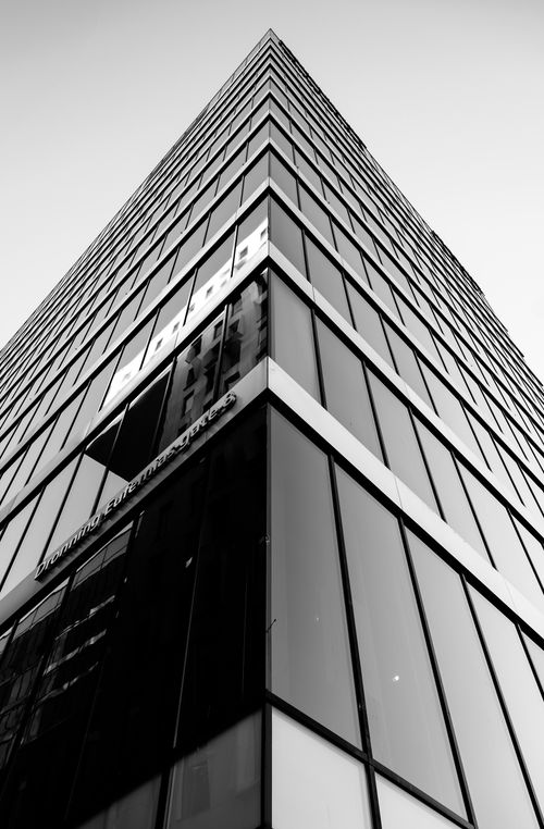 Free Dramatic black and white perspective of a modern skyscraper in Oslo. Stock Photo