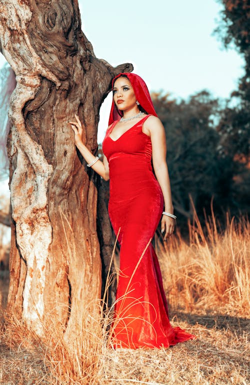 Woman in Red Dress and Veil