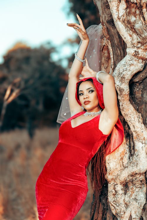 Základová fotografie zdarma na téma brunetka, červené šaty, model