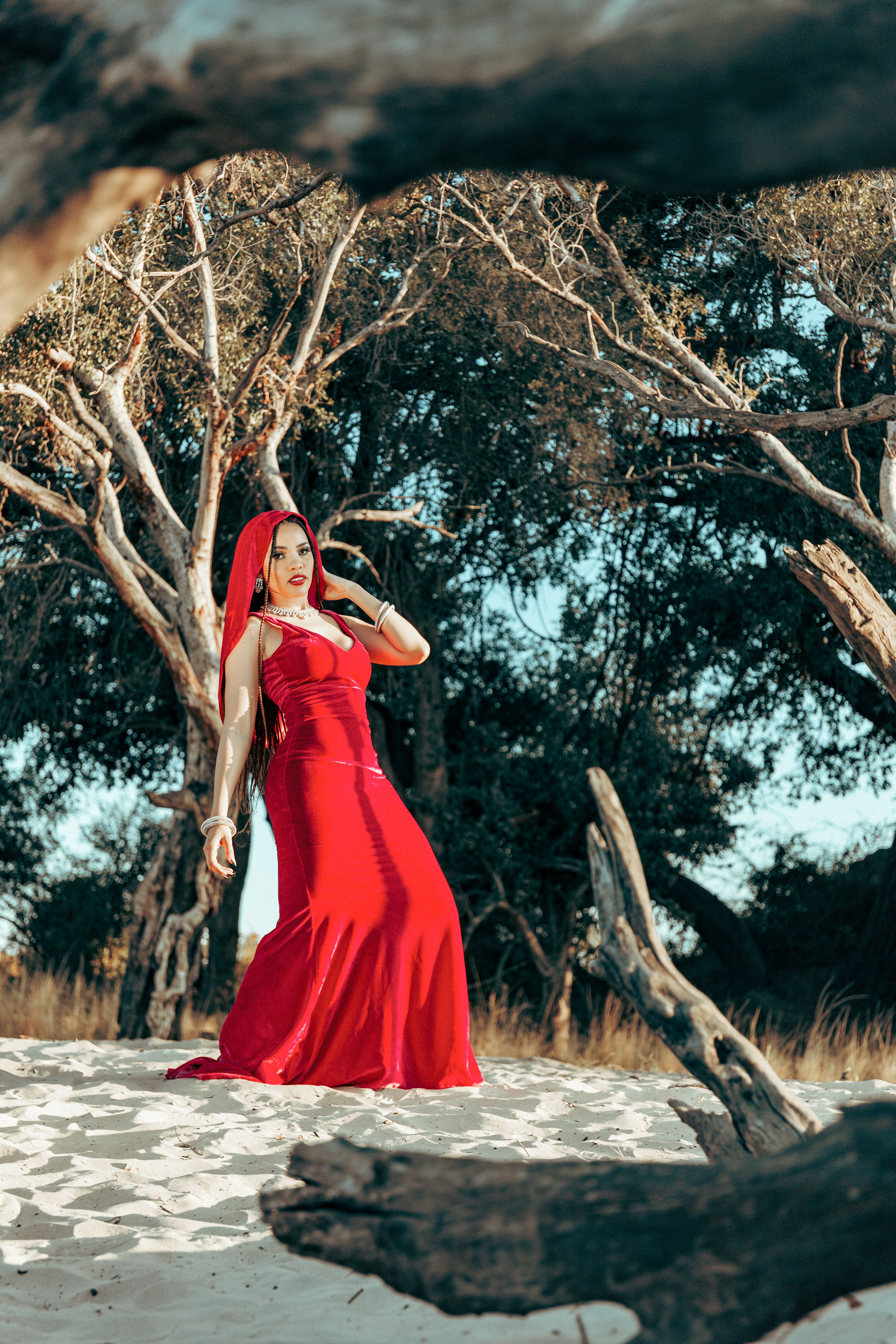 Woman in Red Dress Standing on Beach · Free Stock Photo