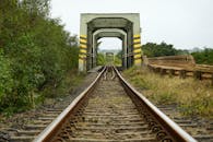 A train tracks that are going through a bridge