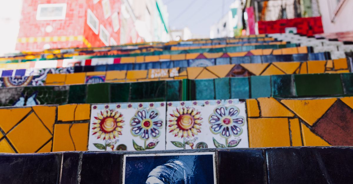 Colorful tiled Escadaria Selarón steps in Rio de Janeiro.
