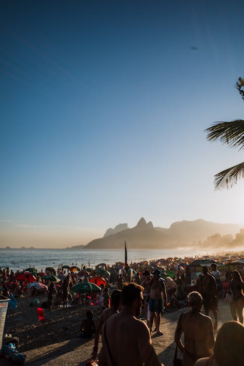 View of a Crowded Ipanema Beach in Rio de Janeiro, Brazil
