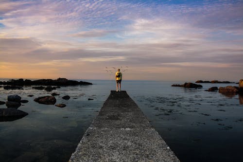 Foto Van Een Persoon Die Zich Op Sea Dock Bevindt