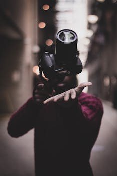 A unique artistic photo of a levitating camera in an alleyway, capturing Chicago's urban vibe.