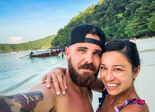 Man Wearing Black Snapback Cap Taking Selfie Beside Woman Smiling 