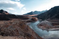 阿尔泰共和国马蹄湾的景观令人惊叹，蜿蜒的河流与岩石山脉相映成趣