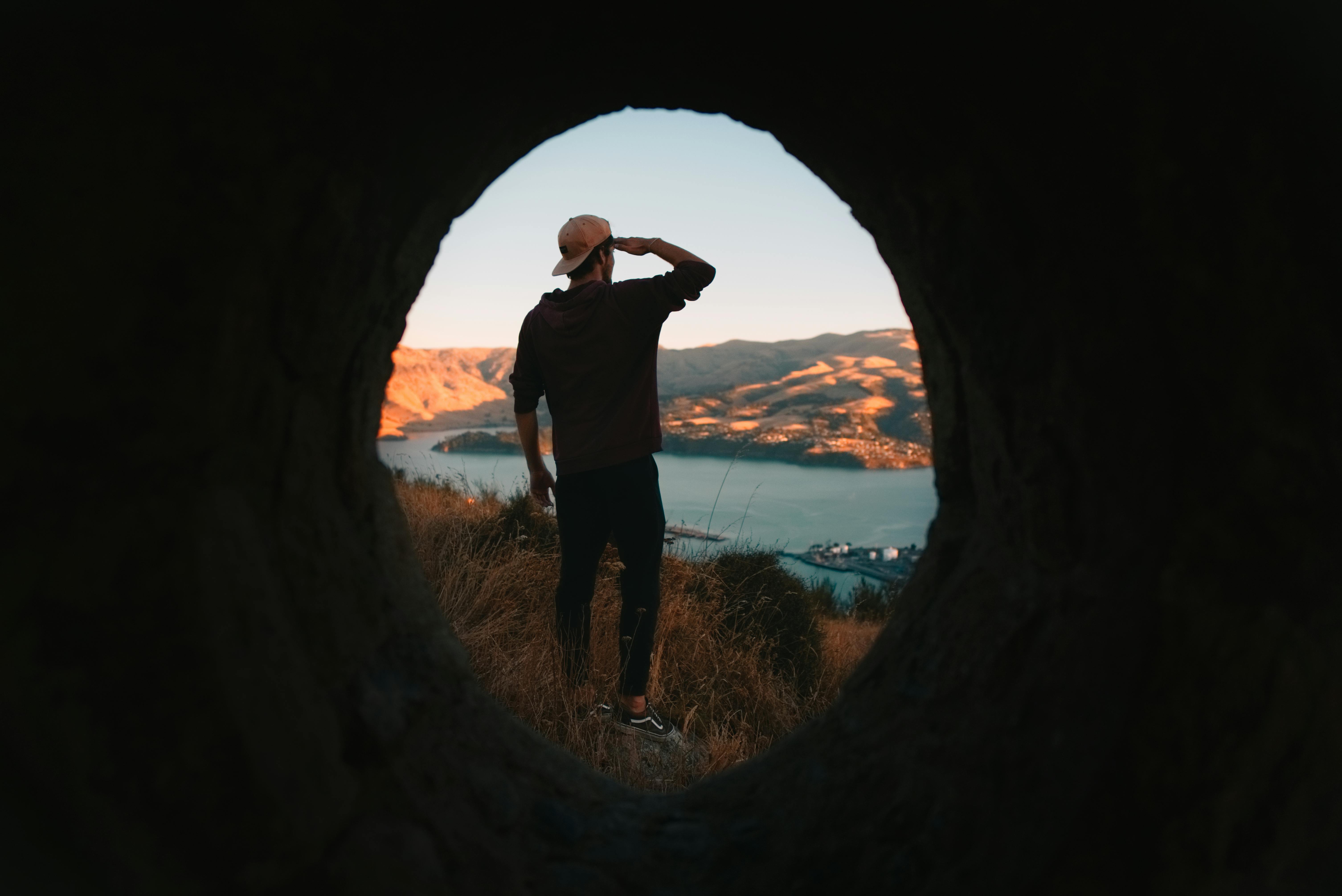 view of man from a tunnel e