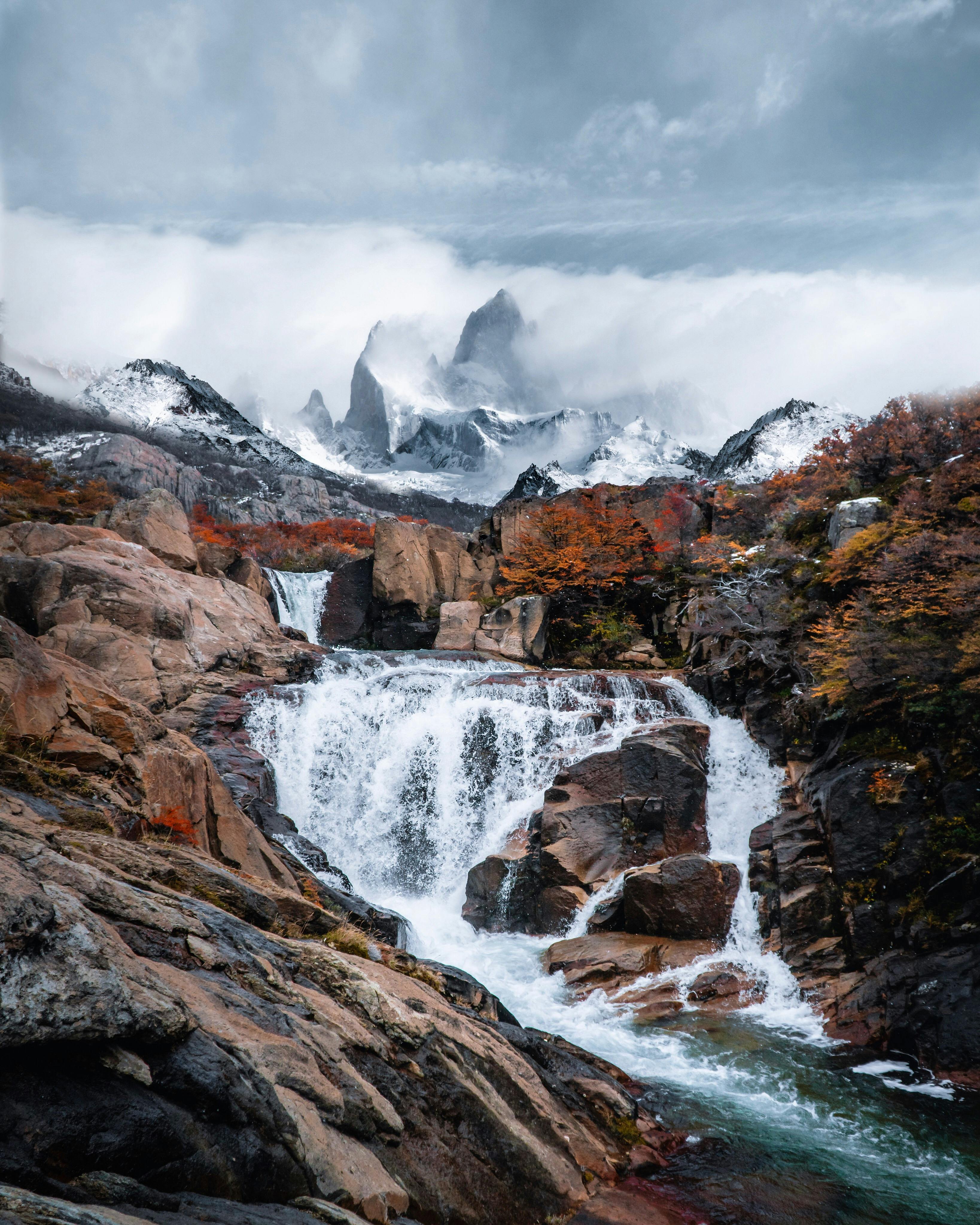 aerial photography of waterfalls