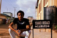 Men's Black Crew-neck T-shirt and White Pants