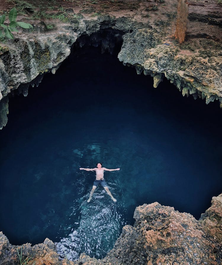 Man Floating On Body Of Water