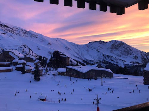gün batımı, kayak tesisi, kayak yapmak içeren Ücretsiz stok fotoğraf