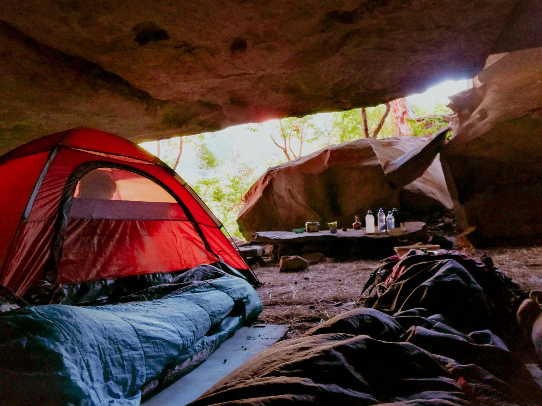 backpacker sleeping wilderness campsite