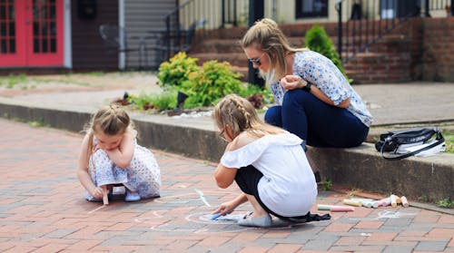 Free stock photo of brick sidewalk, chalk, children
