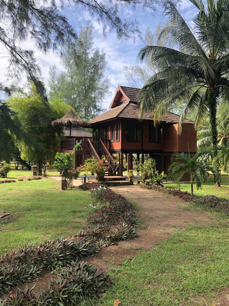 Brown Wooden House In The Middle Of Grass Field