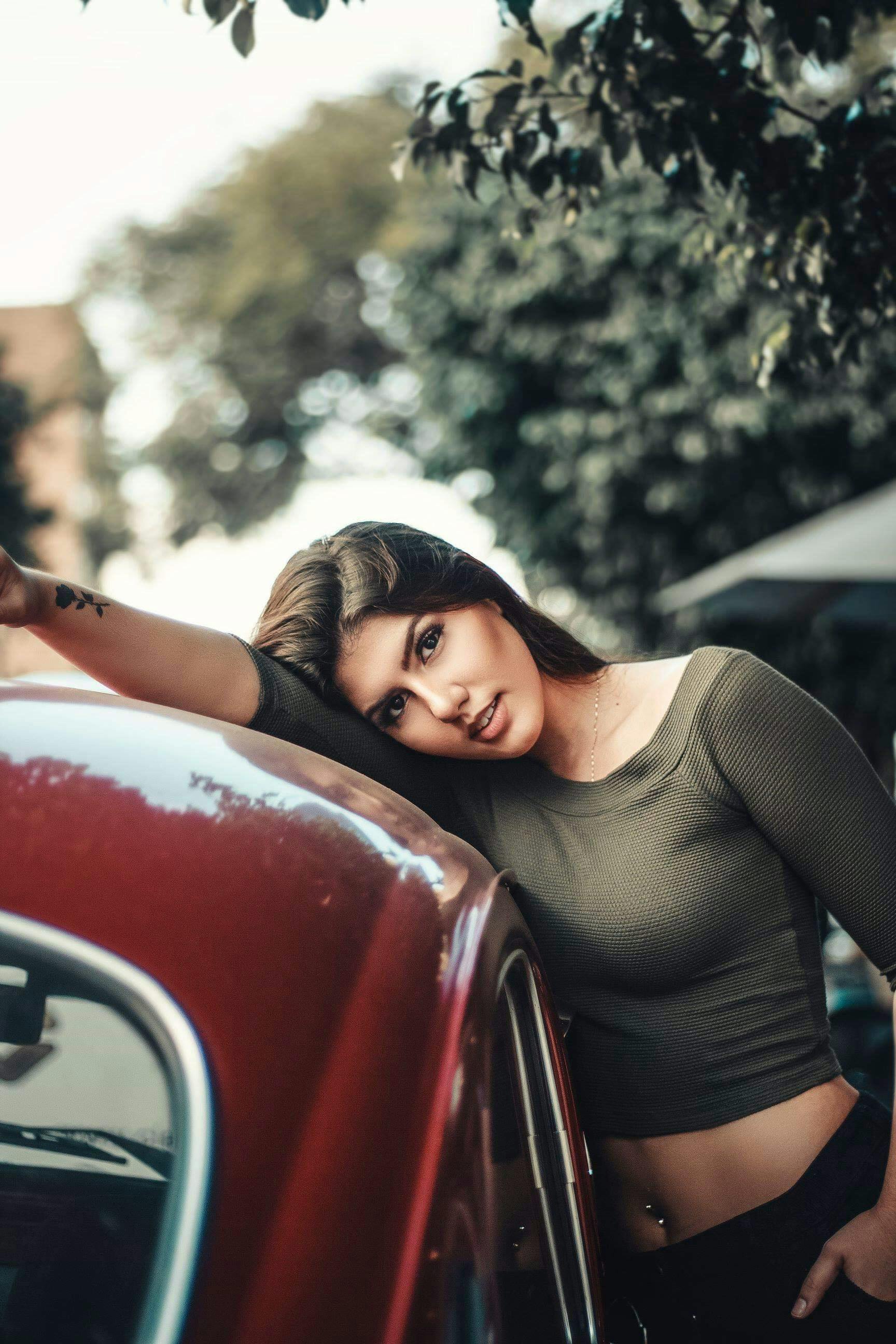 Beautiful Young Girl Sits Car Evening Sunset Summer Sun Empty Stock Photo  by ©daria_lukoiko 476123682