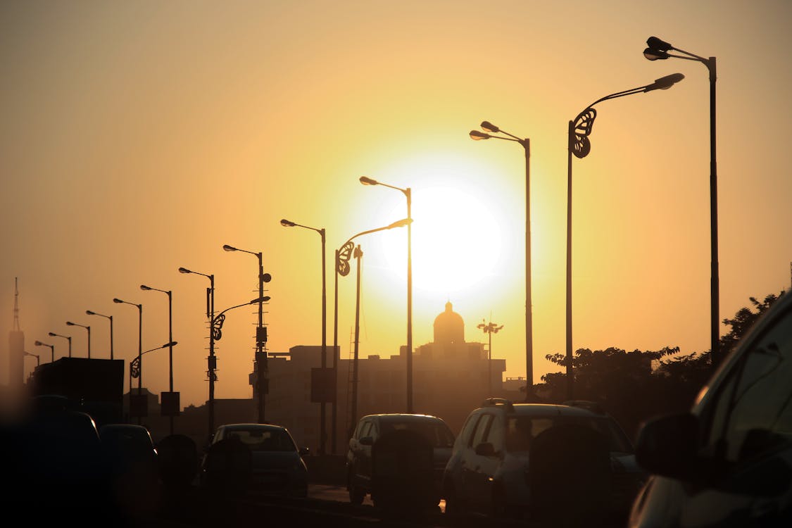 Free stock photo of evening sky, street, sun