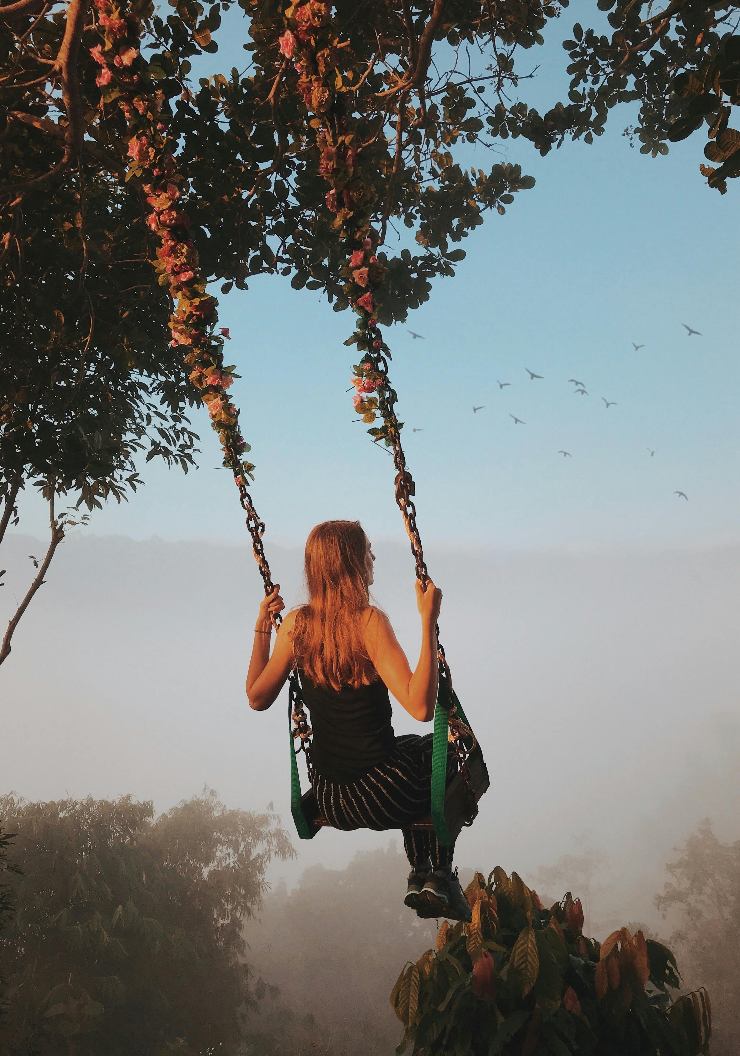 back view photo of woman swinging