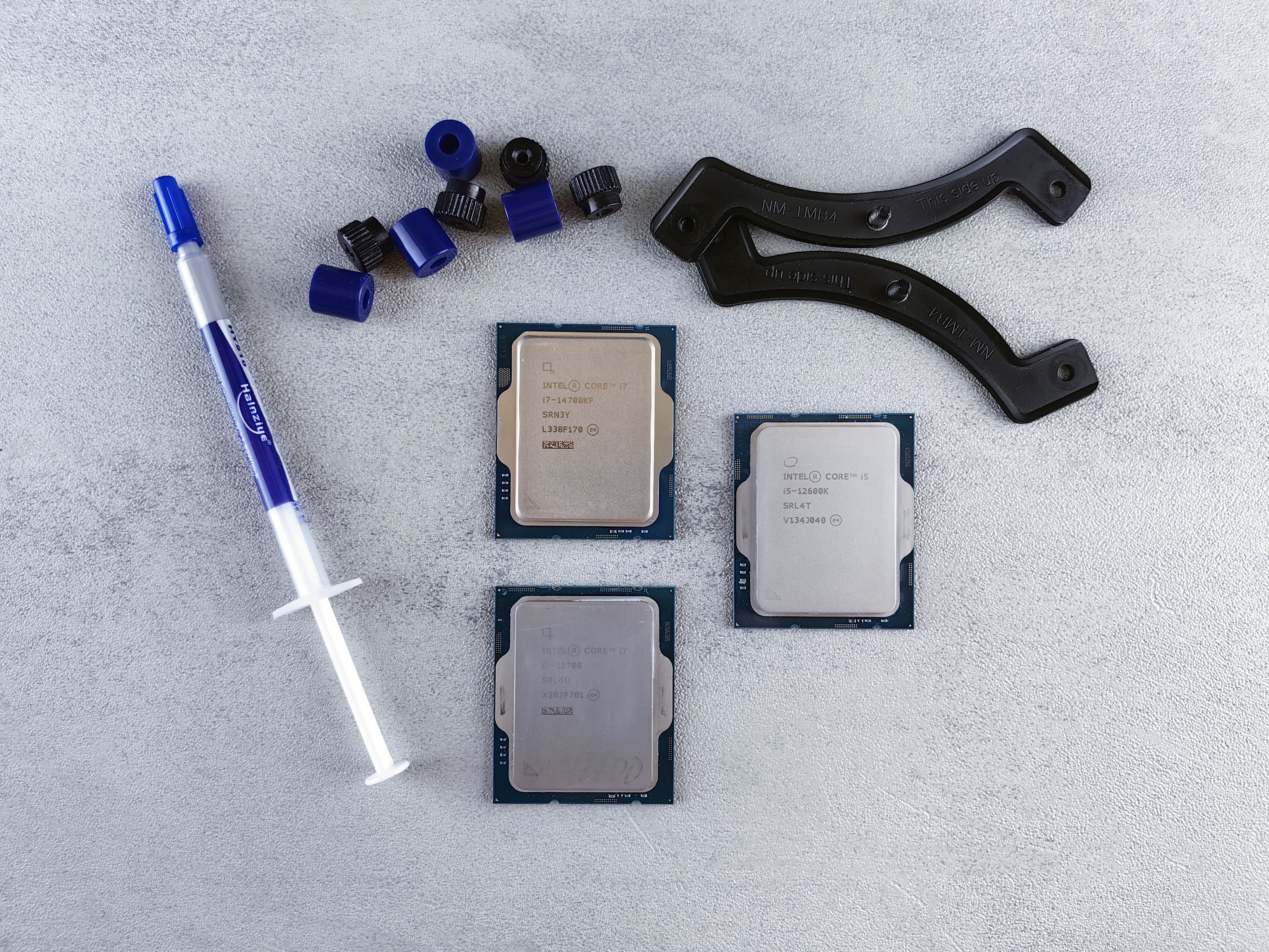 Computer processors placed on a gray surface