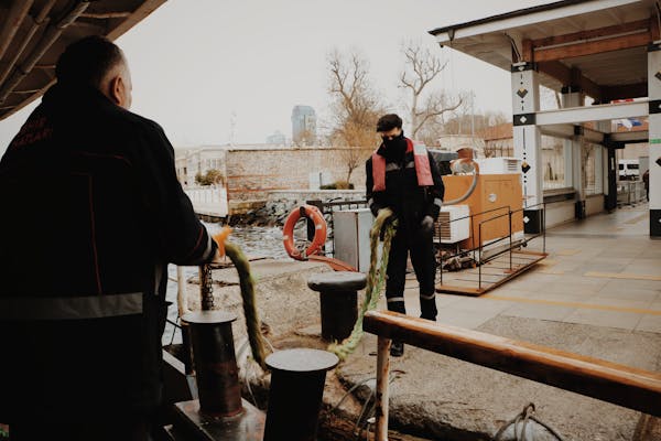 Dock workers managing operations