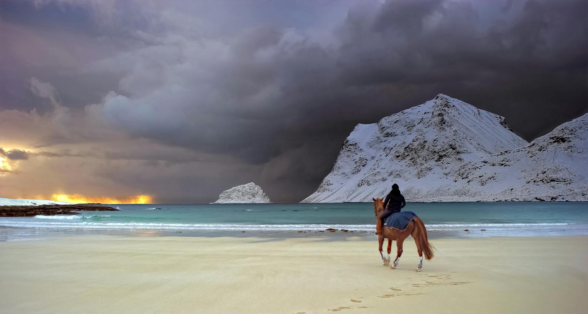 Person Riding Brown Horse