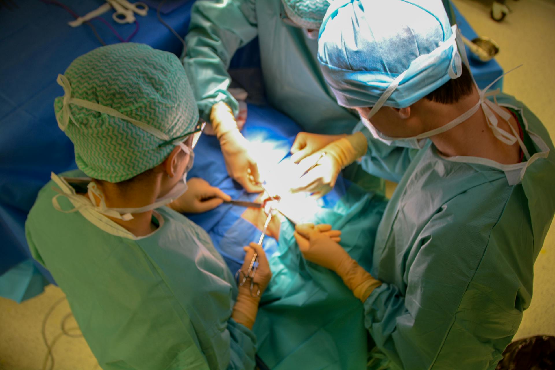 High Angle View of Doctors During an Operation