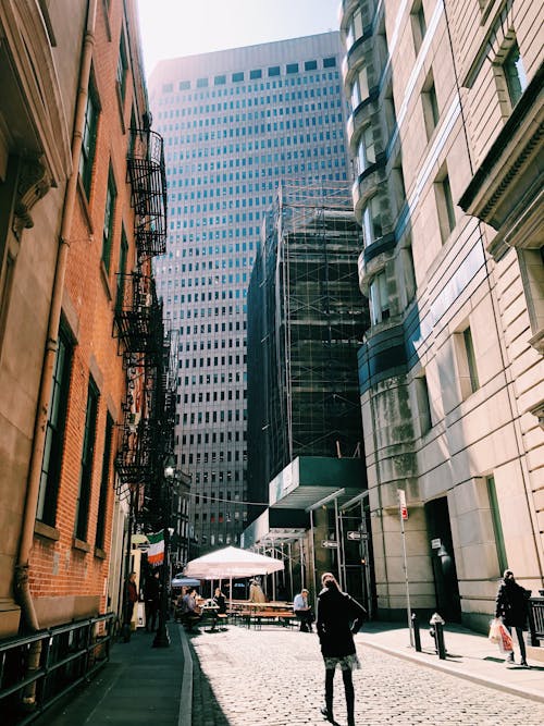Free People at the Road Between Buildings during Day Stock Photo