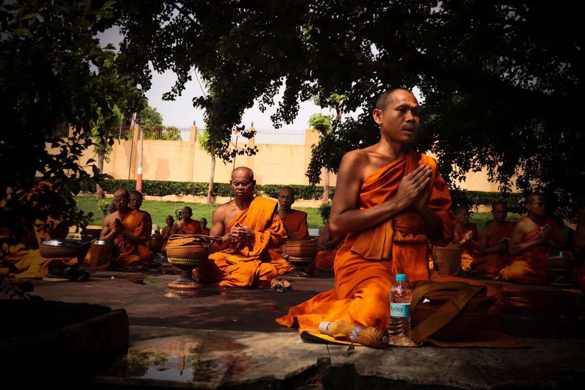 Monks meditating
