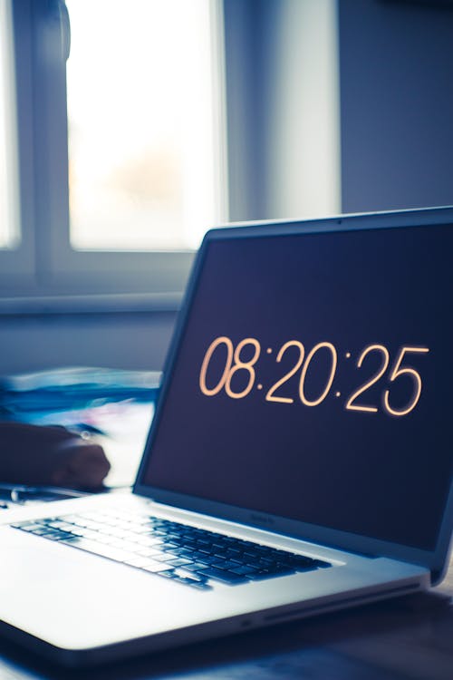 clock, computer, desk