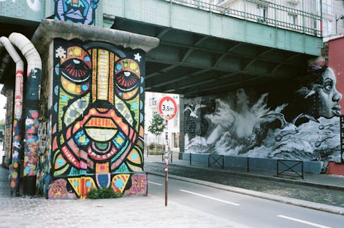 Free Teal Concrete Bridge And Graffiti On Walls Stock Photo