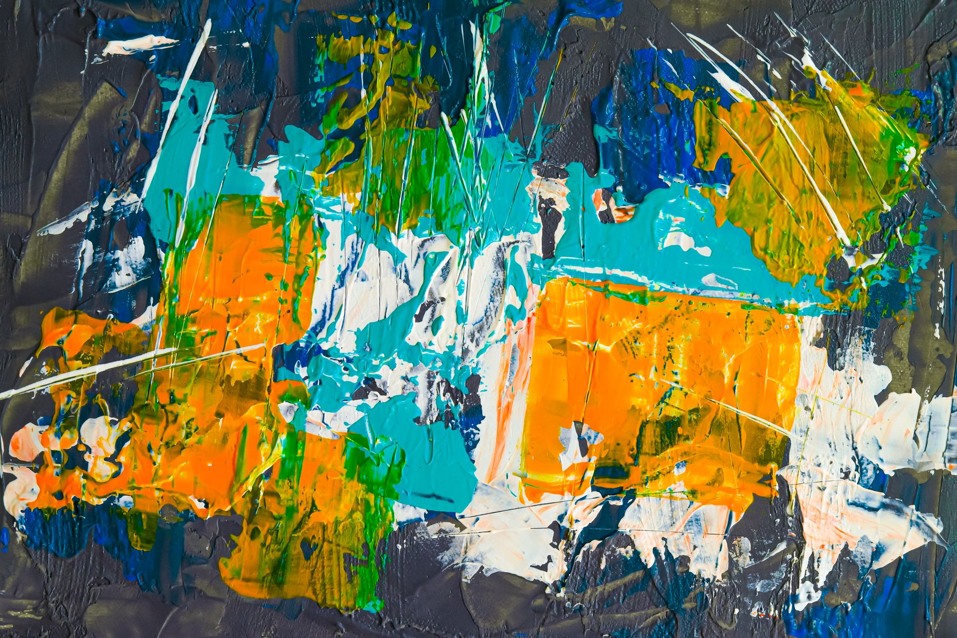 Colorful abstract acrylic painting with bold textures and vibrant hues.