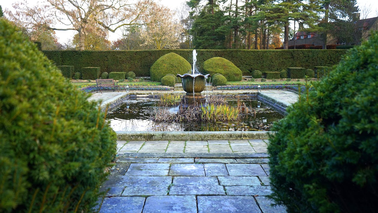 Water Fountain Beside Green Leaf Trees