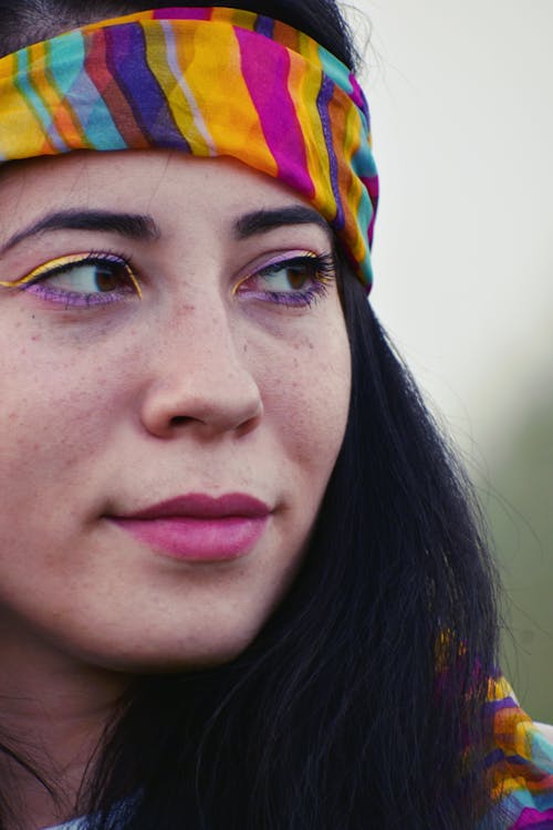 Free Close-up Photo of Woman Wearing Purple Eyeliner Stock Photo