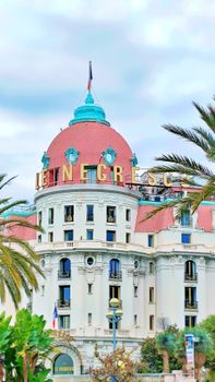 Iconic Le Negresco Hotel in Nice showcasing classic French architecture with its unique dome.