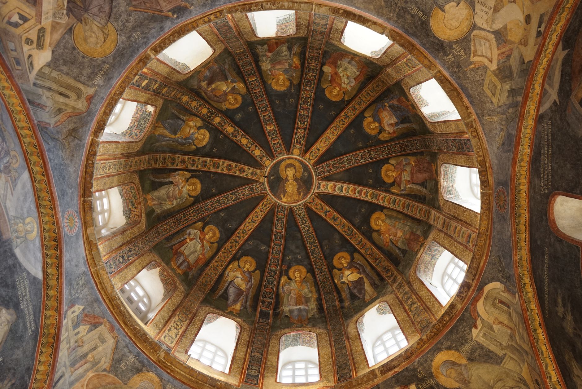 Detailed view of frescoes in the dome of Chora Church, Istanbul.