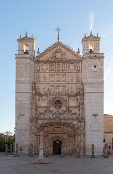 Detailed facade of a Gothic-style monastery in Valladolid, Spain, showcasing architectural beauty and heritage.