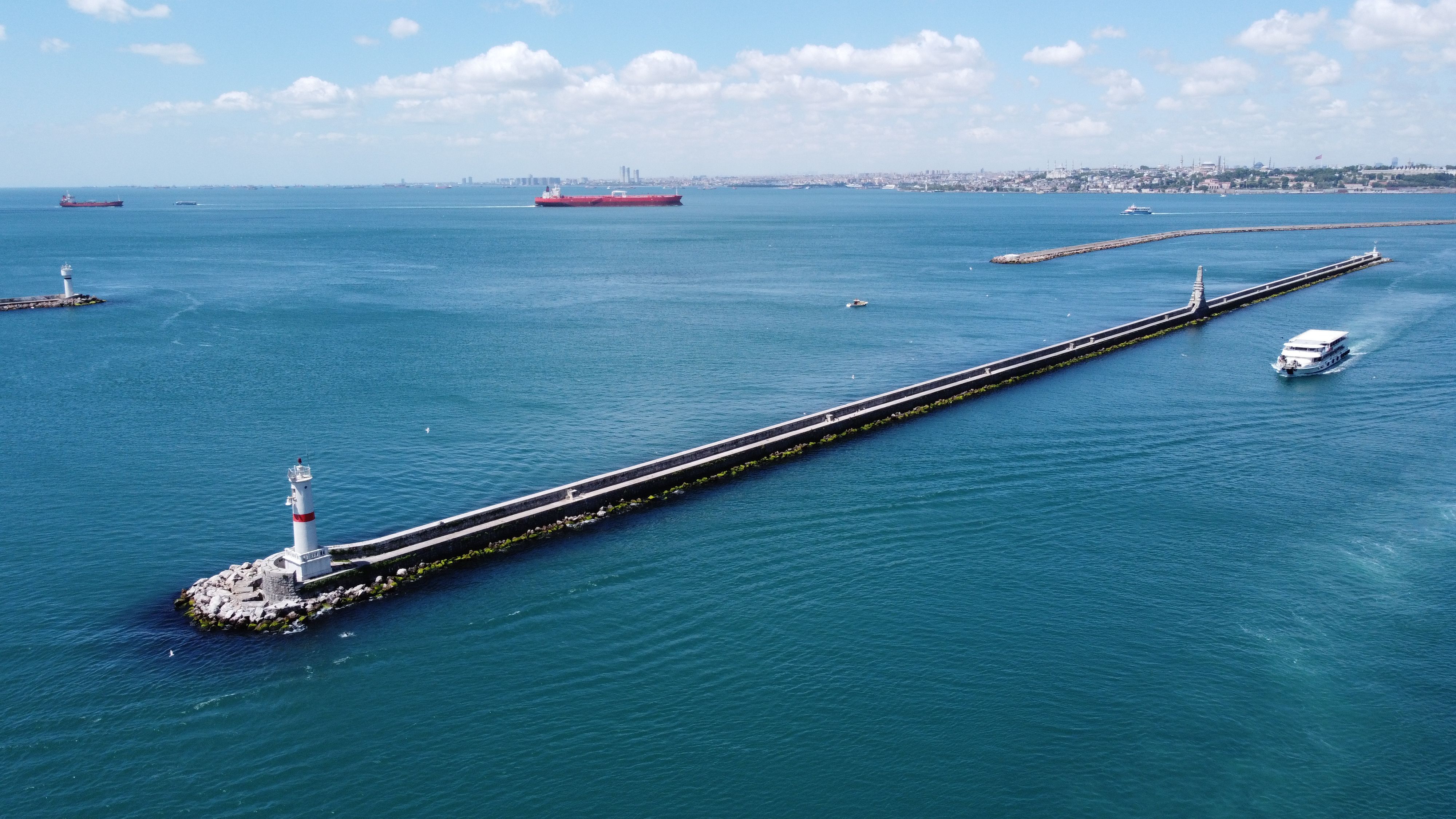 Aerial View of a Harbor Breakwaters with Radio Beacons · Free Stock Photo