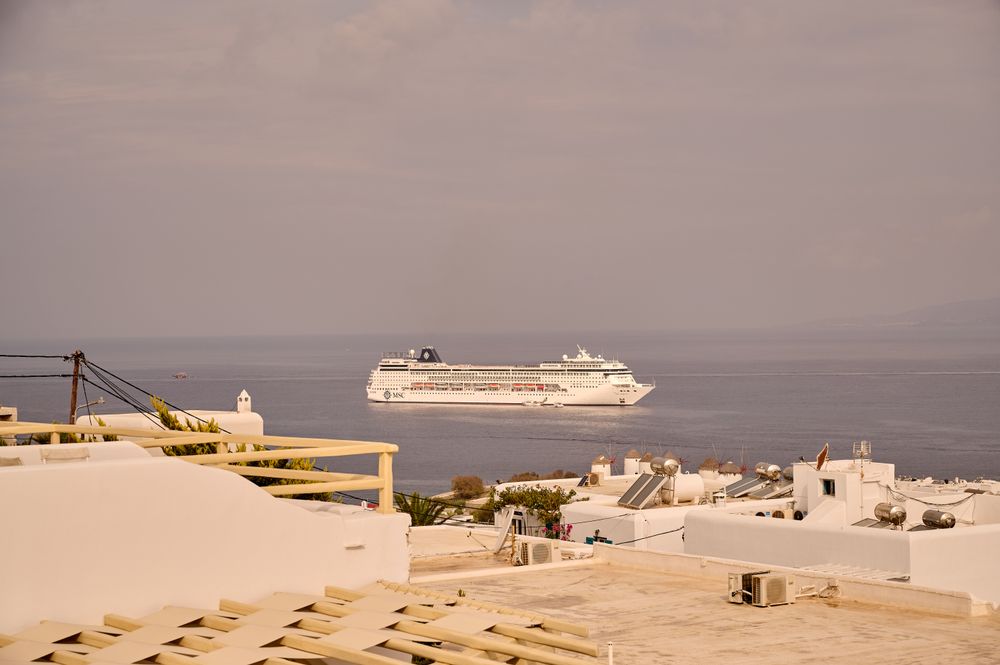Cruise ship near Mykonos in Greece